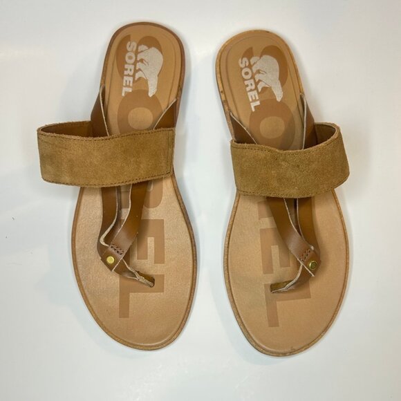 Sorel Ella II Easy Flip Sandals • Tan Leather - size 9.5 - Picture 2 of 8